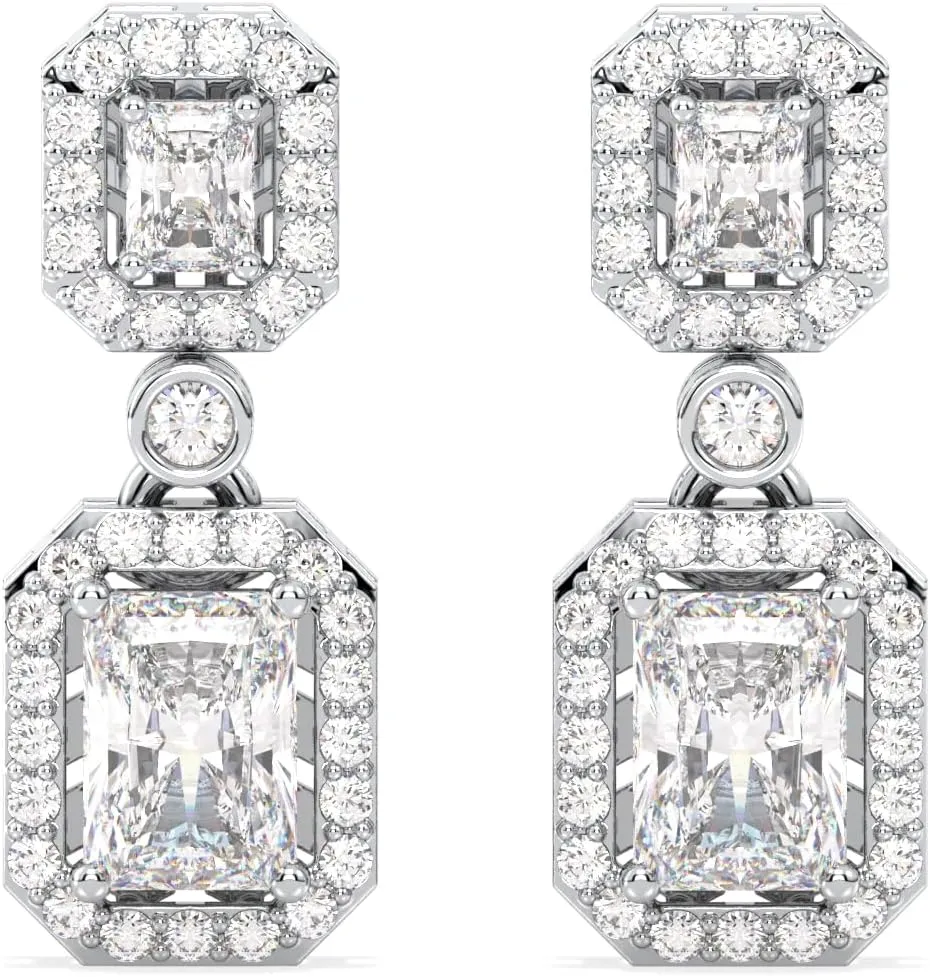 Certified 2-4.65 Carat Moissanite Dangle Earrings for Women, D Color, 925 Sterling Silver with 18K Gold Rhodium Plating Solitaire Sparkling Earring for Wedding, Anniversary, Mothers Day Gift