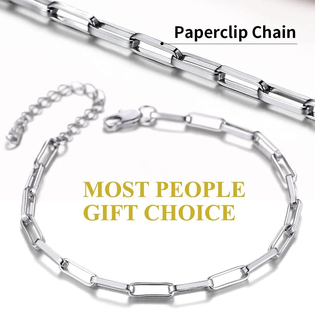 ChainsHouse Stainless Steel Anklet for Women, 3/4.2/5/6mm Wide Black/18K Gold Plated Flat Herringbone/Paperclip/Flat Marina Link Anklet Summer Beach Jewelry, Send Gift Box