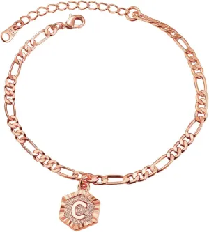 ChainsPro Women A-Z Initial Ankle Bracelet, with Figaro Foot Chain, Friendship Anklets, 18K Gold Plated/Silver Color/Rose Gold-Adjustable (Send Gift Box)