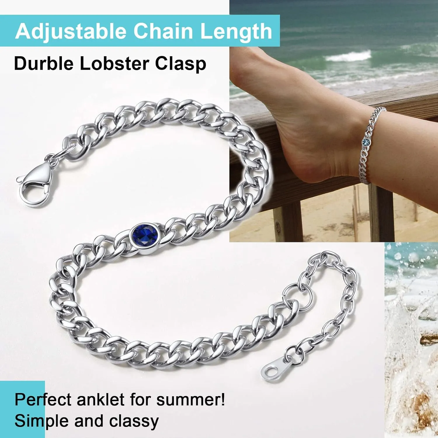 ChainsProMax Stainless Steel Ankle Bracelets for Women Plus Size Chain Ankles, Beach Jewelry for Women Dainty Anklets-Send Gift Box