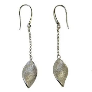 Charles Garnier Fresia Sterling Silver Single Leaf Drop Earrings Rhodium Pl Cons