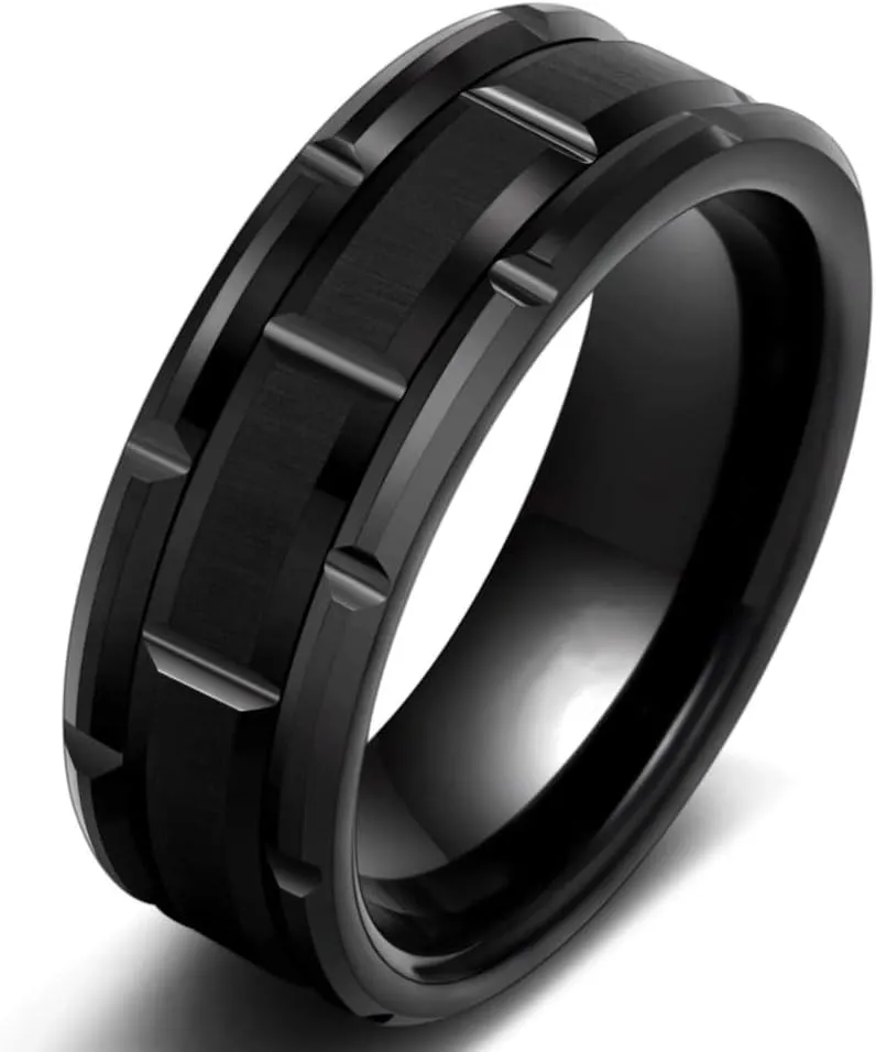 Charm Couple Rings - Romantic Women Black Rhinestones Zirconia Rings Set Simple Mens Stainless Steel Ring Wedding Party Jewelry
