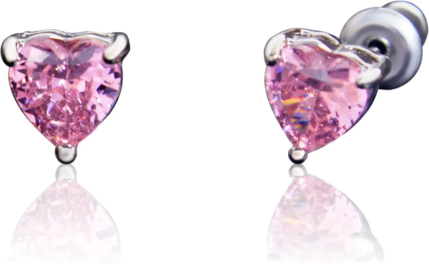 CHERUBIC 925 Sterling Silver Love Heart Stud Earrings Sparkling Hypoallergenic White Gold Plated Cubic Zirconia Jewelry Gifts for Women 6.5mm