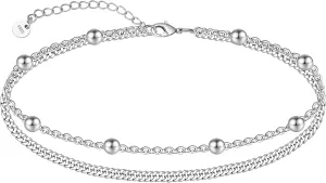 CHIC & ARTSY 925 Sterling Silver Ankle Bracelet Multilayer Anklets for Women Satellite, Star, Cross, Circle, Butterfly, Teardrop, Oval Disk Layered Anklet Beach Jewelry