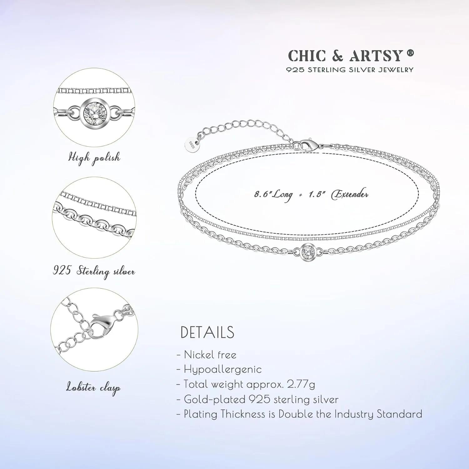 CHIC & ARTSY 925 Sterling Silver Ankle Bracelet Multilayer Anklets for Women Satellite, Star, Cross, Circle, Butterfly, Teardrop, Oval Disk Layered Anklet Beach Jewelry