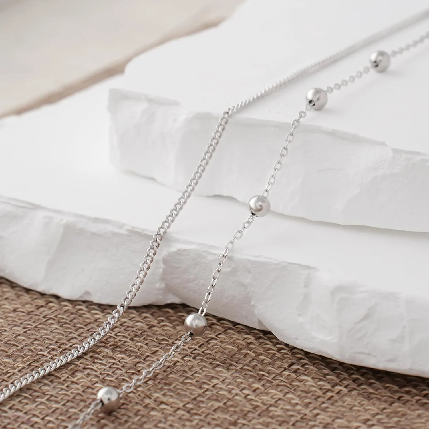 CHIC & ARTSY 925 Sterling Silver Ankle Bracelet Multilayer Anklets for Women Satellite, Star, Cross, Circle, Butterfly, Teardrop, Oval Disk Layered Anklet Beach Jewelry