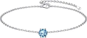 ChicSilver 925 Sterling Silver Anklets for Women, Simple Dainty Round/Heart Birthstone Ankle Bracelet Beach Foot Jewelry, 8.7-10.7 Inch Adjustable