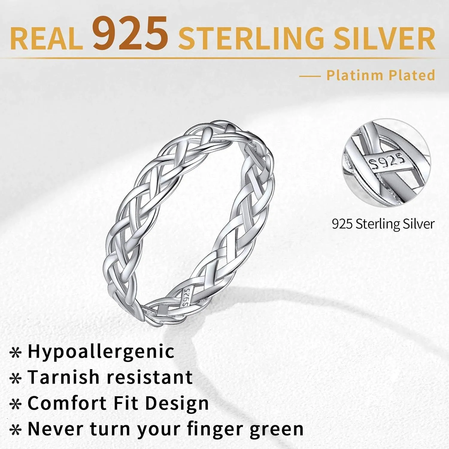 ChicSilver 925 Sterling Silver Celtic Knot Eternity Wedding Band for Women, 4 mm Wide, Size 4-12 (with Gift Box)