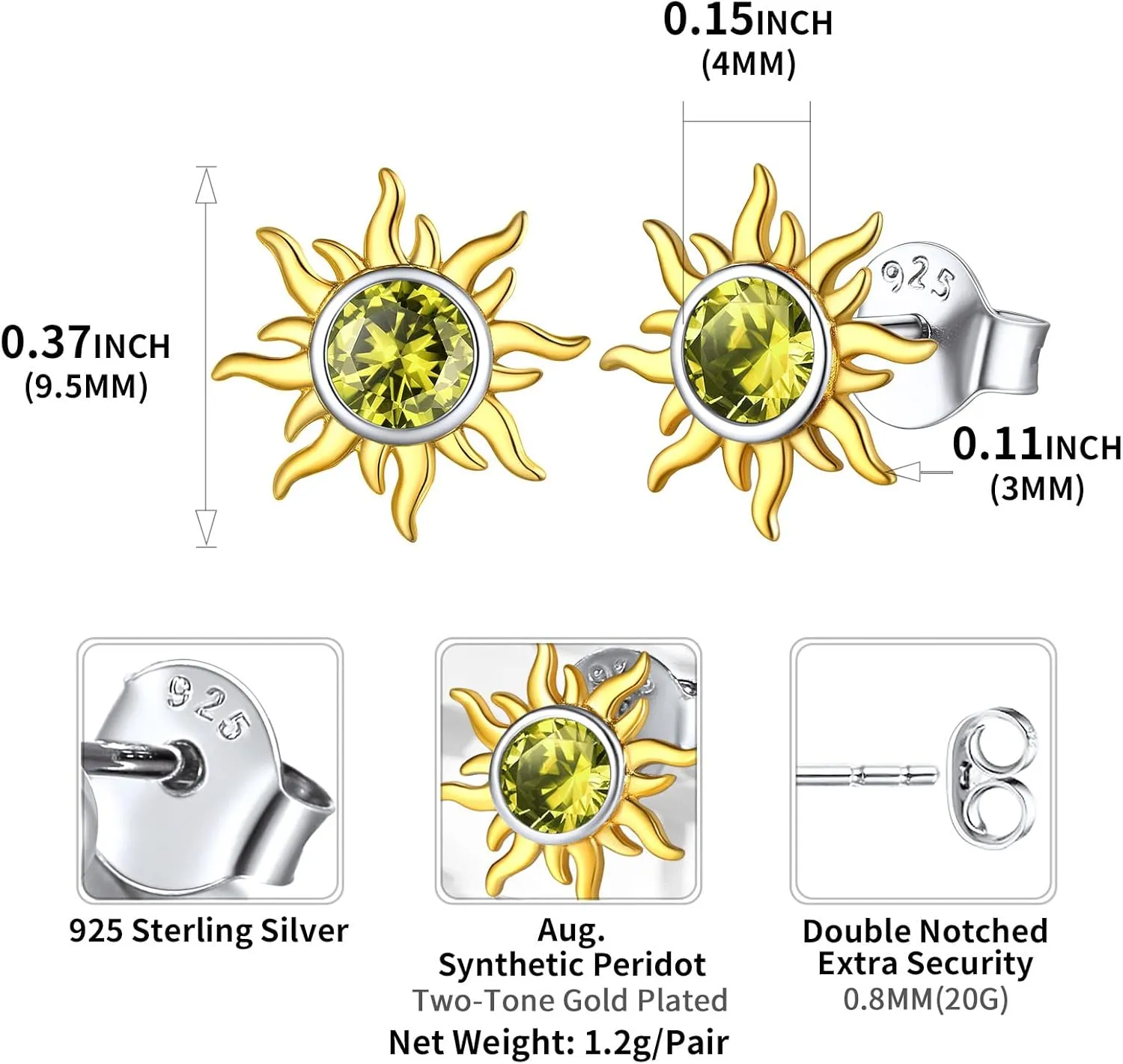 ChicSilver 925 Sterling Silver Dainty Small Round Birthstone Sun Stud Earrings for Women Teen Girls (with Gift Box)