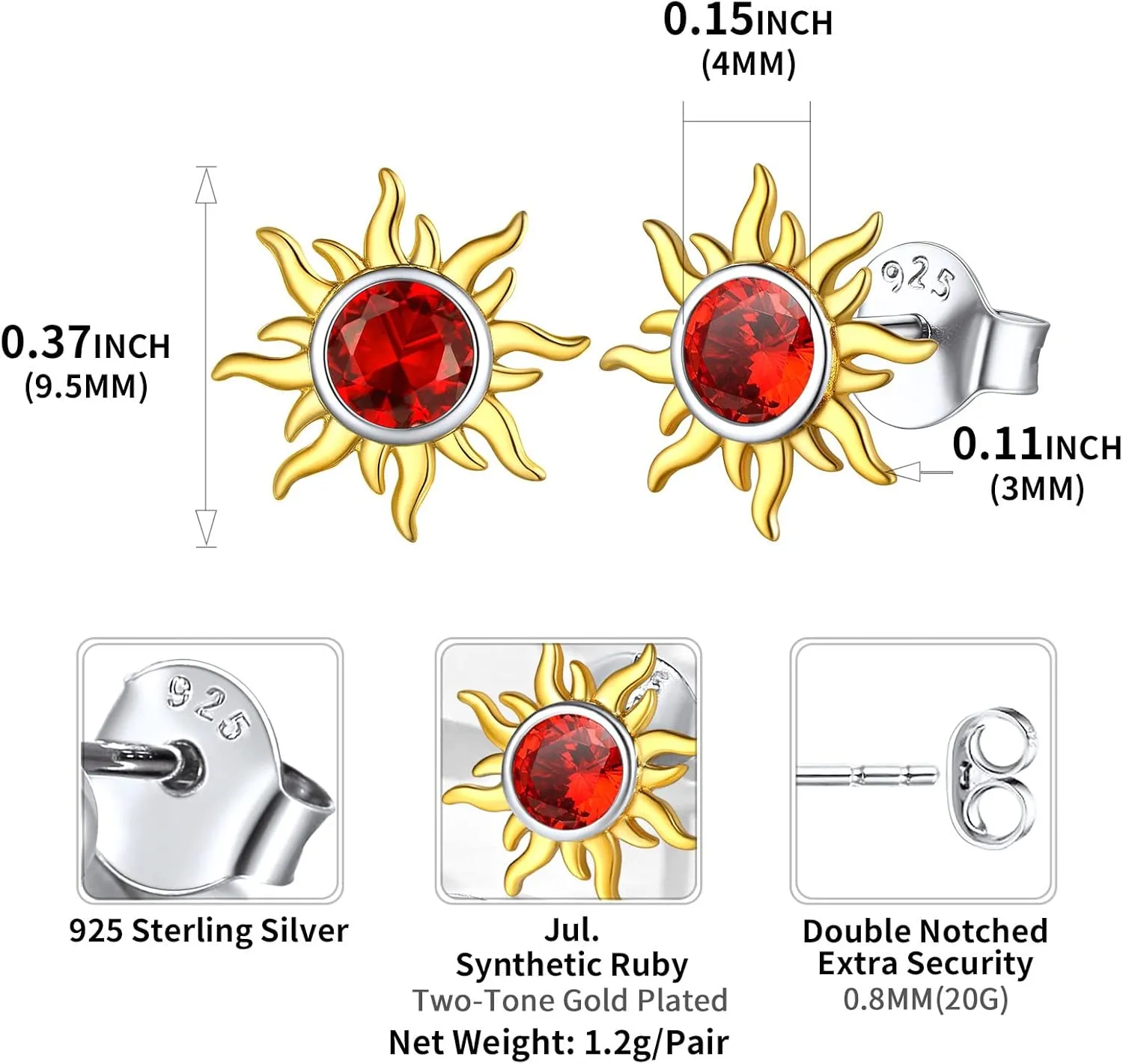 ChicSilver 925 Sterling Silver Dainty Small Round Birthstone Sun Stud Earrings for Women Teen Girls (with Gift Box)