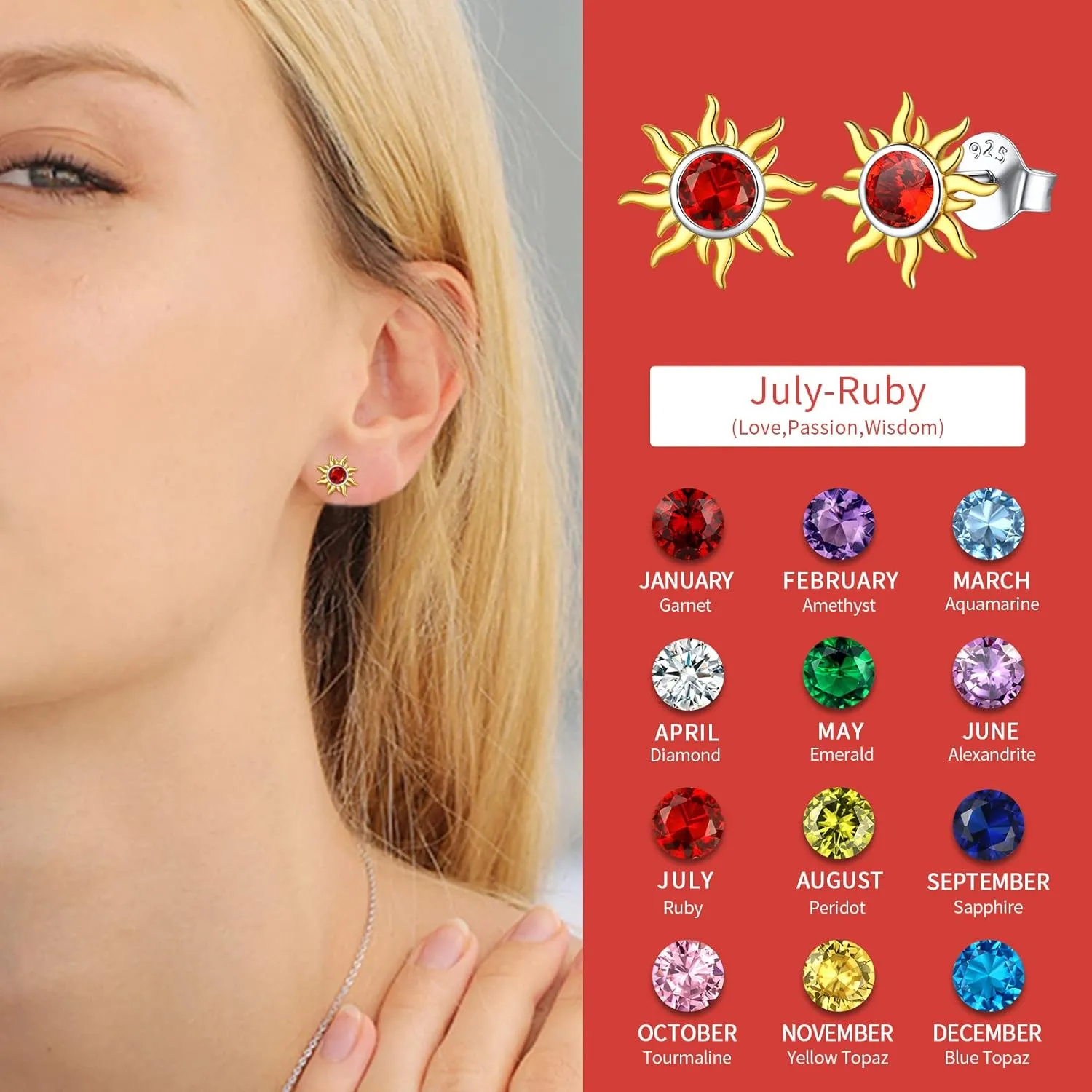 ChicSilver 925 Sterling Silver Dainty Small Round Birthstone Sun Stud Earrings for Women Teen Girls (with Gift Box)
