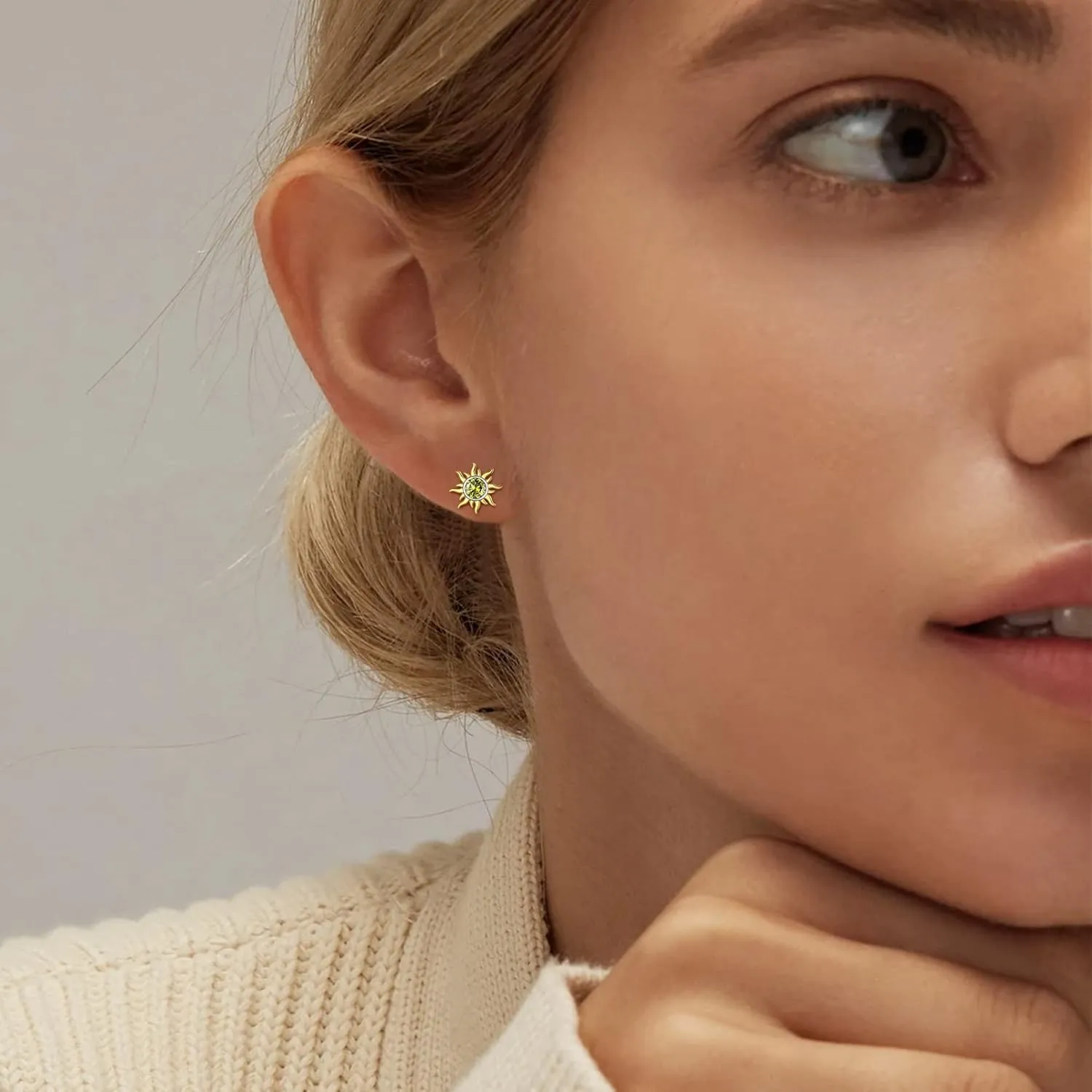 ChicSilver 925 Sterling Silver Dainty Small Round Birthstone Sun Stud Earrings for Women Teen Girls (with Gift Box)