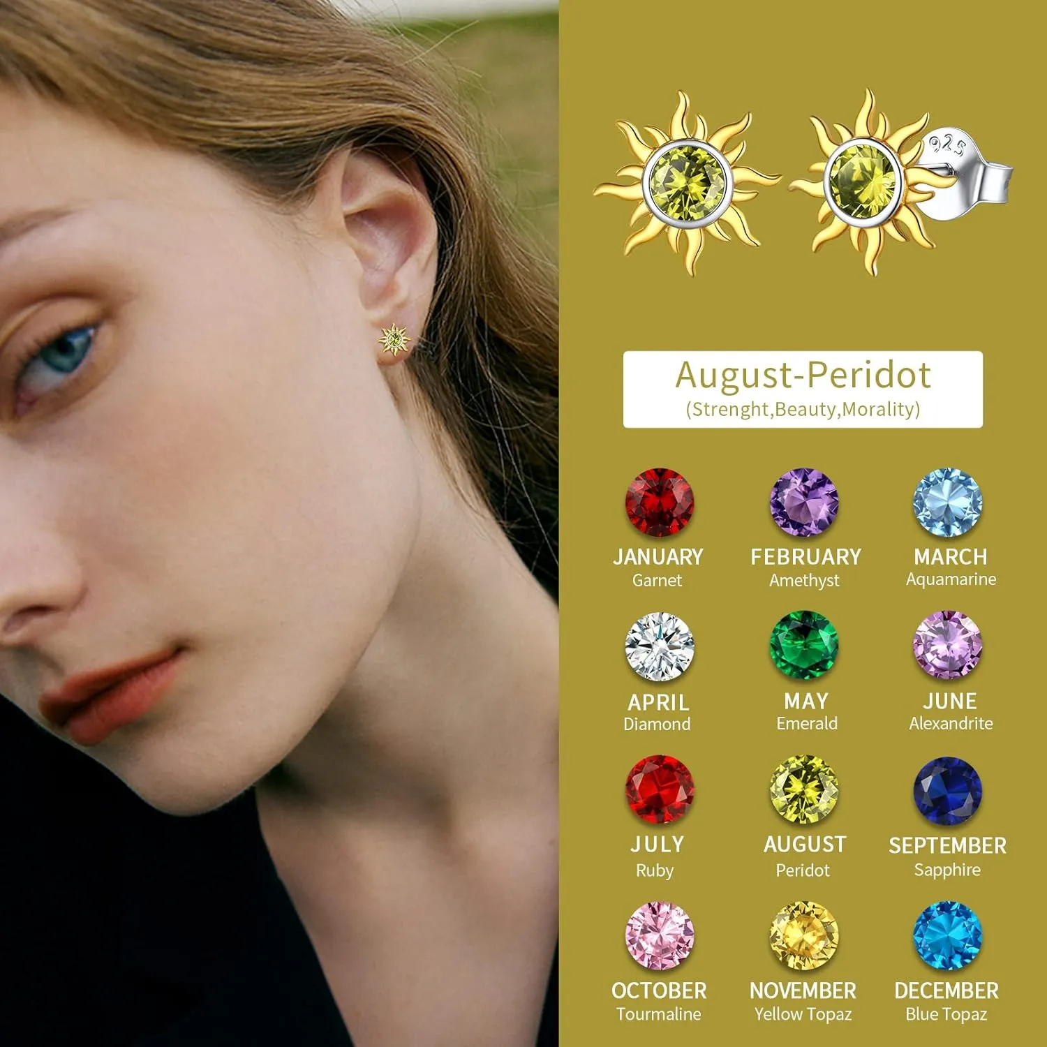 ChicSilver 925 Sterling Silver Dainty Small Round Birthstone Sun Stud Earrings for Women Teen Girls (with Gift Box)
