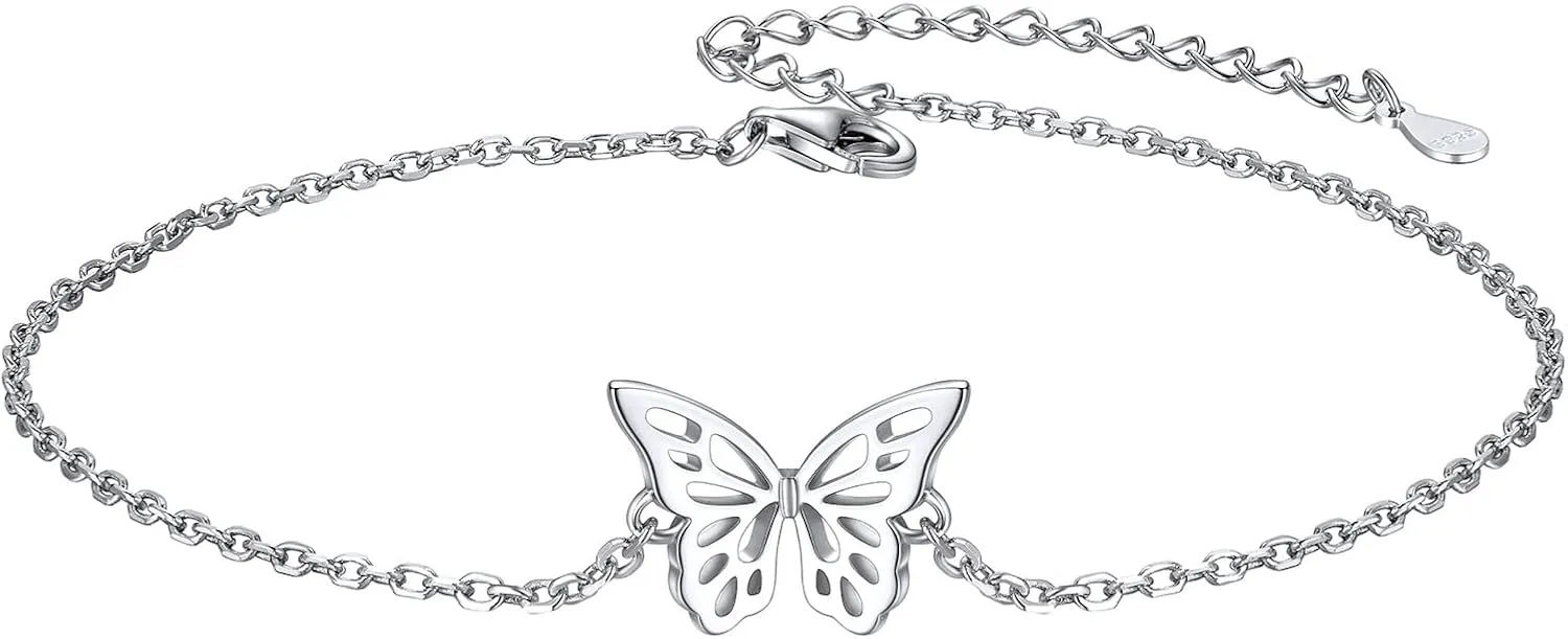 ChicSilver Ankle Bracelets for Women Sterling Silver Butterfly/Infinity Anklet Adjustable Dainty Summer Beach Women's Anklets Jewelry