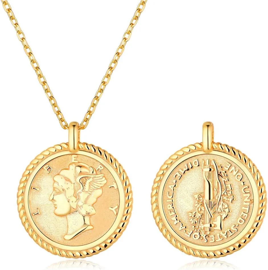 ChicSilver Coin Necklace Sterling Silver Vintage Round Circle Disc Dainty Coin Pendant Necklaces for Women (with Gift Box)