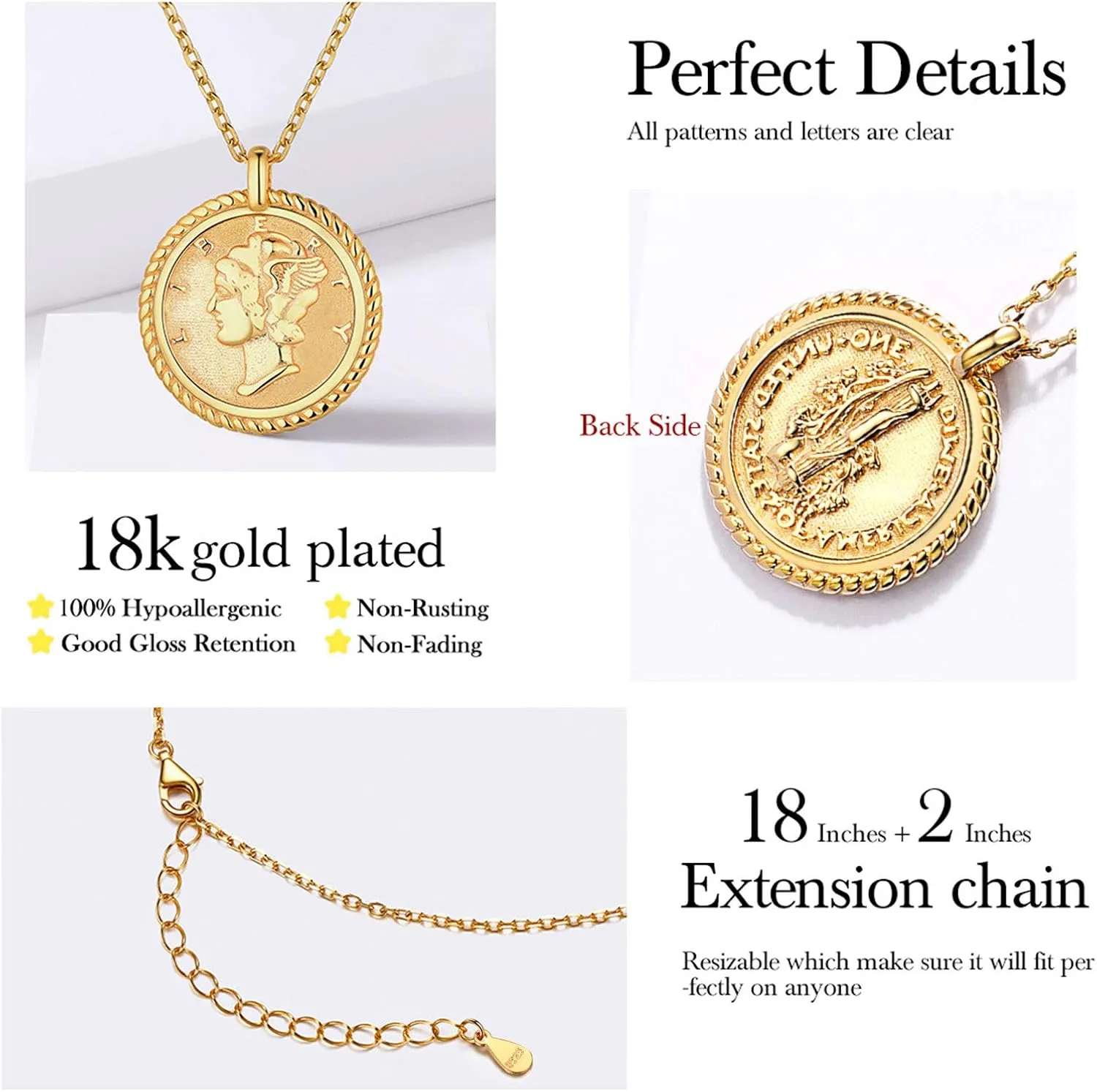 ChicSilver Coin Necklace Sterling Silver Vintage Round Circle Disc Dainty Coin Pendant Necklaces for Women (with Gift Box)