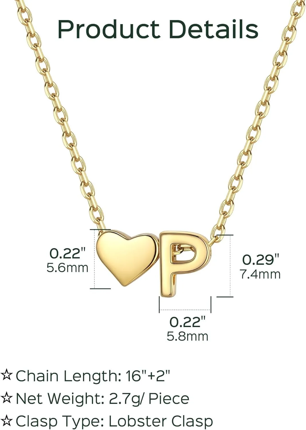 ChicSilver Initial Necklaces for Women Personalized Letter Necklace Dainty alphabet Heart Necklace for Women (with Gift Box)