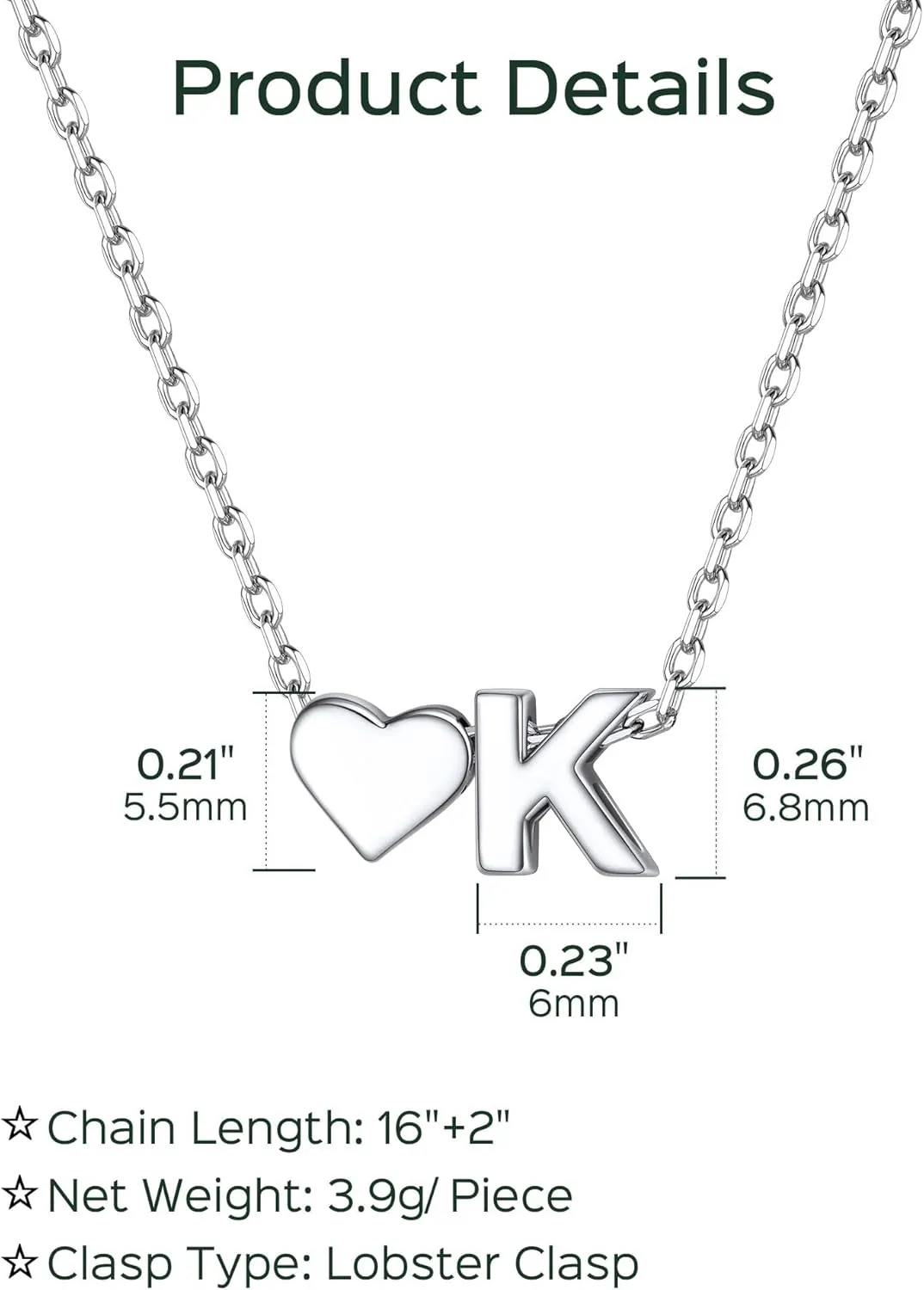 ChicSilver Initial Necklaces for Women Personalized Letter Necklace Dainty alphabet Heart Necklace for Women (with Gift Box)