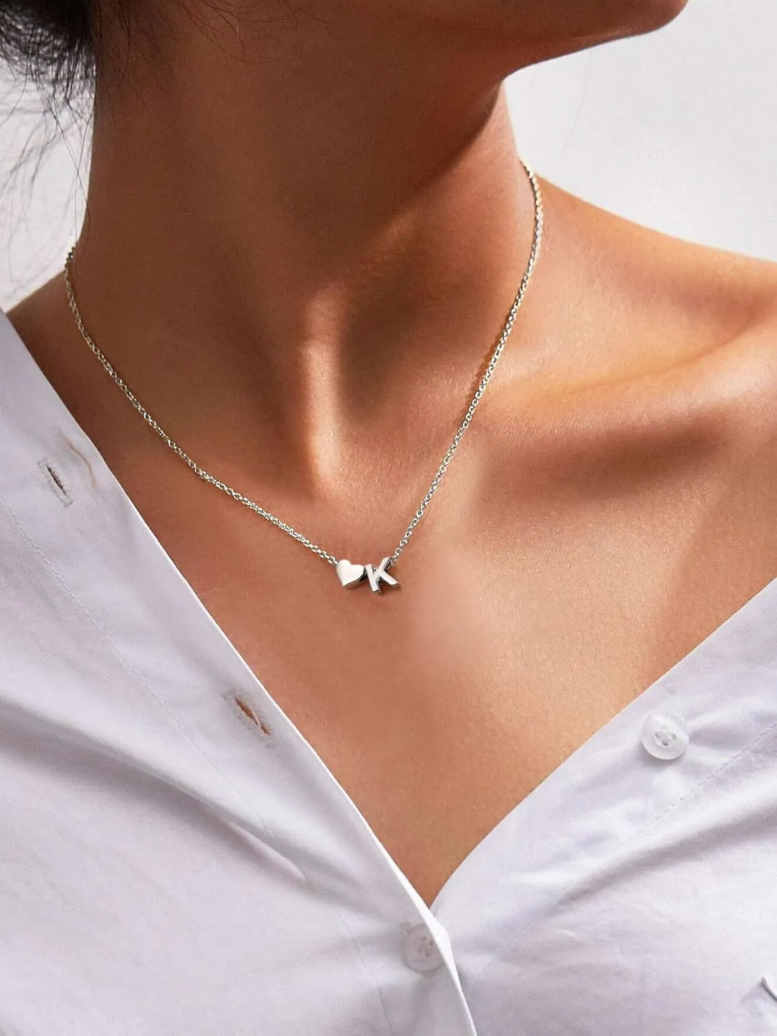 ChicSilver Initial Necklaces for Women Personalized Letter Necklace Dainty alphabet Heart Necklace for Women (with Gift Box)