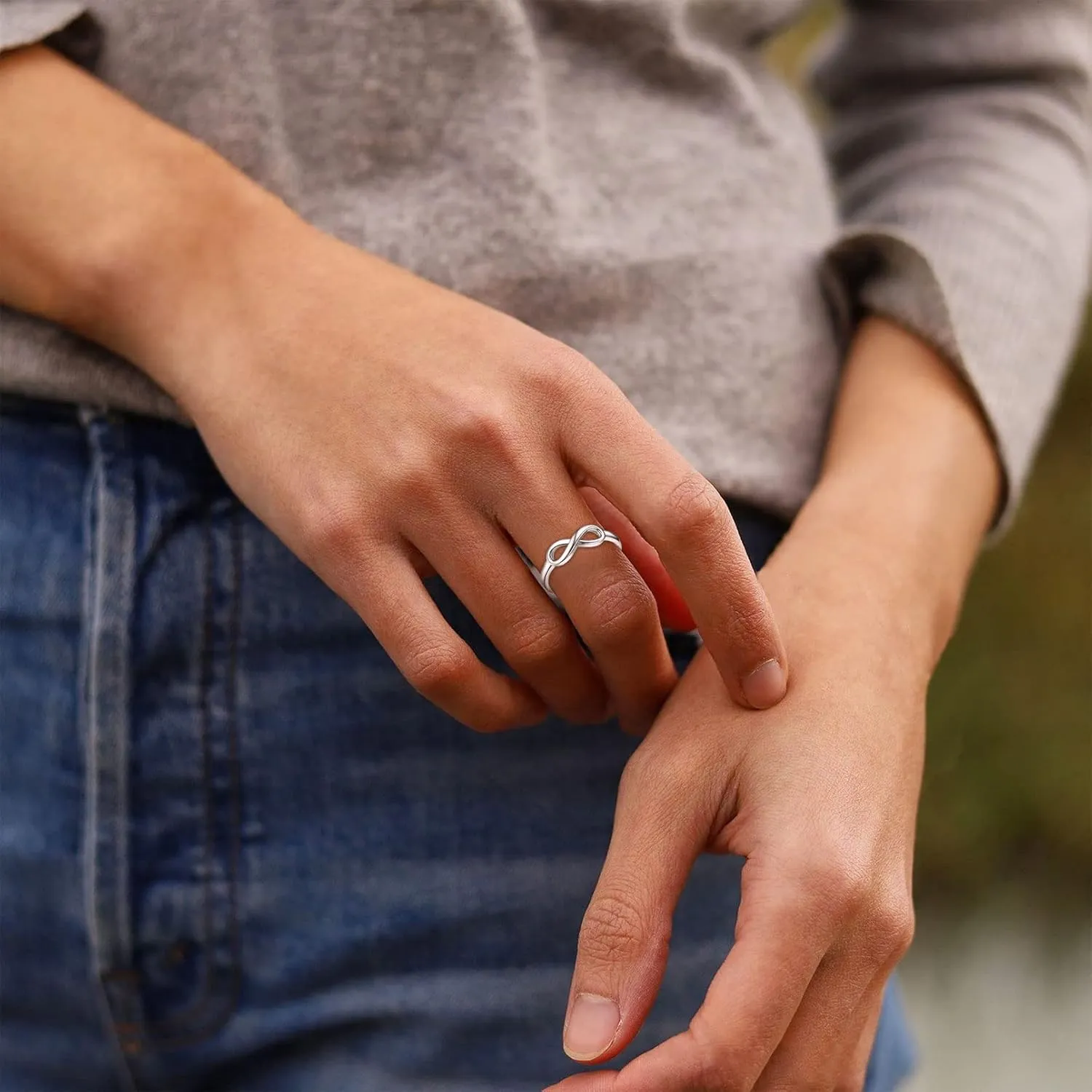 ChicSilver Personalized 925 Sterling Silver Ring Simple Infinity Knot Rings Custom Engraved Eternity Wedding Band Promise Rings Size 4-12(with Gift Box)