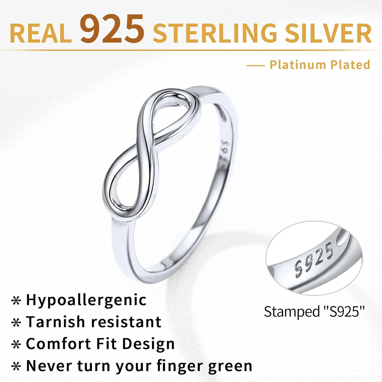 ChicSilver Personalized 925 Sterling Silver Ring Simple Infinity Knot Rings Custom Engraved Eternity Wedding Band Promise Rings Size 4-12(with Gift Box)