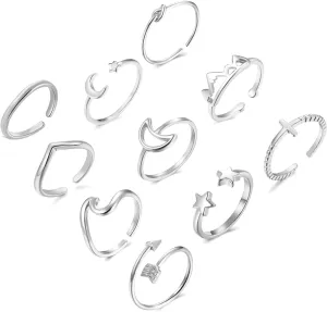 choice of all 10 PCS Dainty Silver Rings for Women, Eternity Open Twist Simulated Diamond Criss Cross Designs, Non Tarnish Stacking Thumb Ring, Perfect for Wedding Bands Adjustable Size