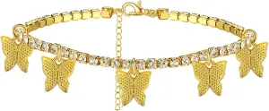 choice of all Butterfly Anklet Bracelet Boho Beach Charms Tennis Anklets Adjustable Summer Foot Chain Jewelry for Womens (Gold butterfly anklet)
