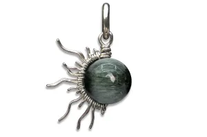Chrysoberyl Cats Eye 1/2 Sun Wire Pendant- Black Niobium/Silver/Steel/Copper/Bronze/14K Gold, or 14K Rose Gold- Pendant or Bracelet Charm - Gemstone Jewelry - Sun Moon Necklace