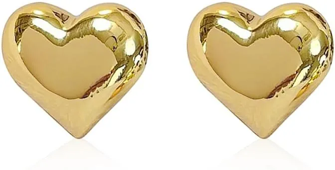 Chunky Gold Heart Studs Earrings for Women,18k Gold Plated Heart Shaped Lover Earring Hypoallergenic Trendy Jewelry for Women