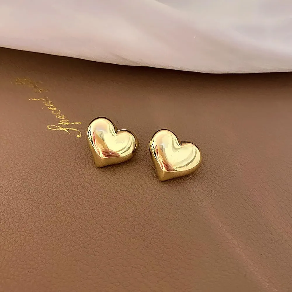 Chunky Gold Heart Studs Earrings for Women,18k Gold Plated Heart Shaped Lover Earring Hypoallergenic Trendy Jewelry for Women
