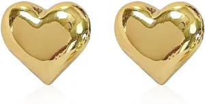 Chunky Gold Heart Studs Earrings for Women,18k Gold Plated Heart Shaped Lover Earring Hypoallergenic Trendy Jewelry for Women