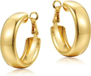 Chunky Gold Hoops for Women, 14K Gold Plated Hoop Earrings Hypoallergenic for Gift Hoop-1033-Gold