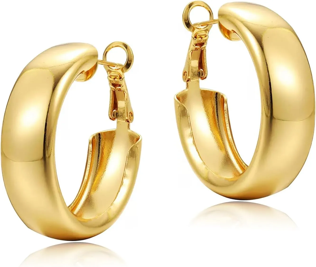 Chunky Gold Hoops for Women, 14K Gold Plated Hoop Earrings Hypoallergenic for Gift Hoop-1033-Gold
