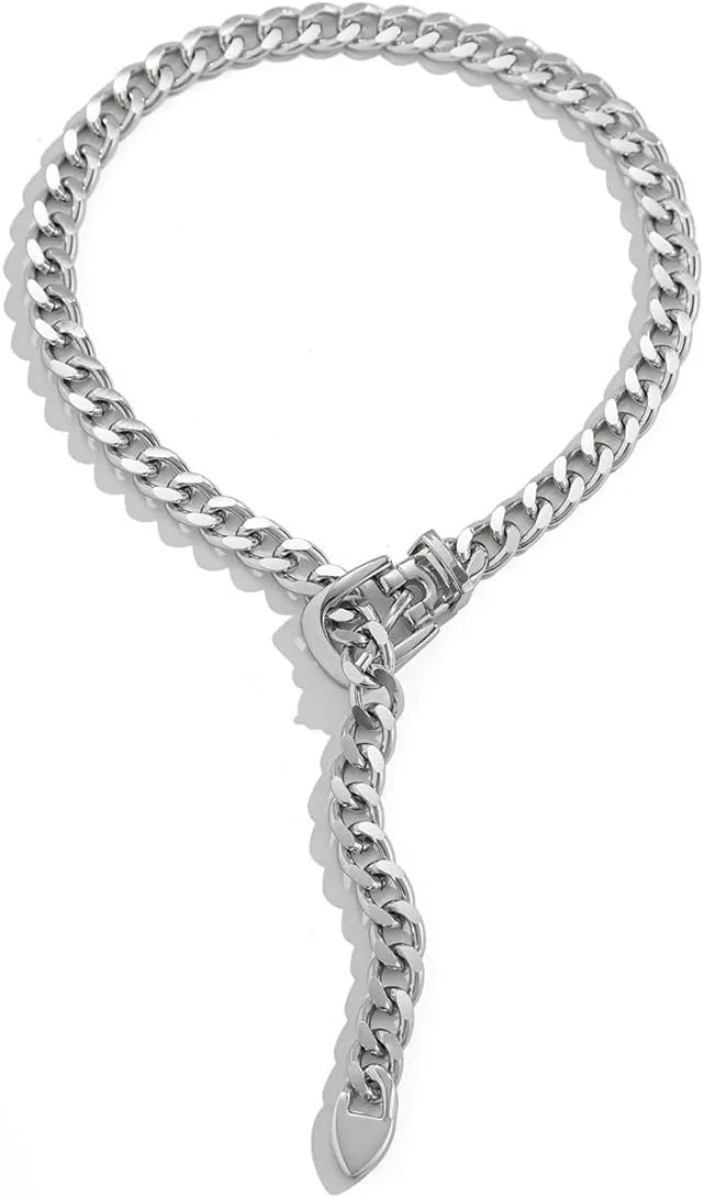Chunky Gold Necklace for Women Belt Choker Necklace Trendy Cuban Link Chain Necklace Gold Statement Necklace Vintage Heavy Metal Thick Chain Necklace Punk Hip Hop Necklace for Women Men