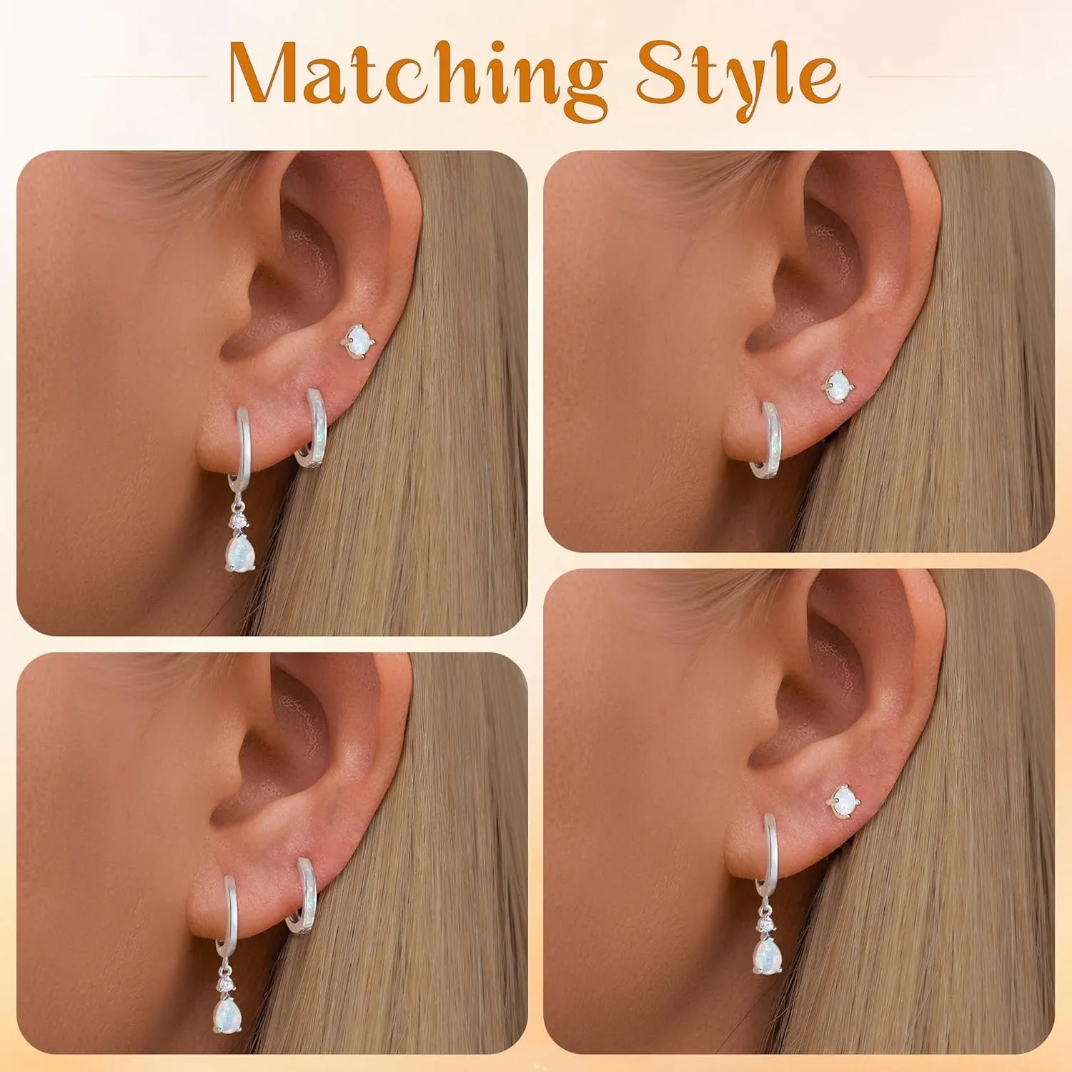 CiNily Opal Earrings Set for Women Hypoallergenic, Opal Stud Huggie Hoop Earrings Silver/Rose Gold Plated Dainty Hoop Huggie Silver Dangle Earring Stacks, Gold Jewelry