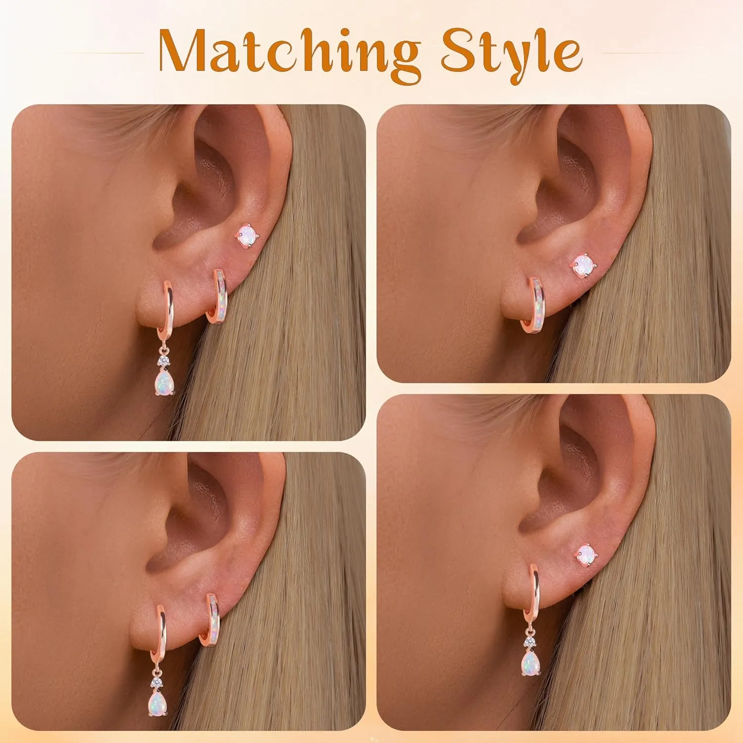 CiNily Opal Earrings Set for Women Hypoallergenic, Opal Stud Huggie Hoop Earrings Silver/Rose Gold Plated Dainty Hoop Huggie Silver Dangle Earring Stacks, Gold Jewelry