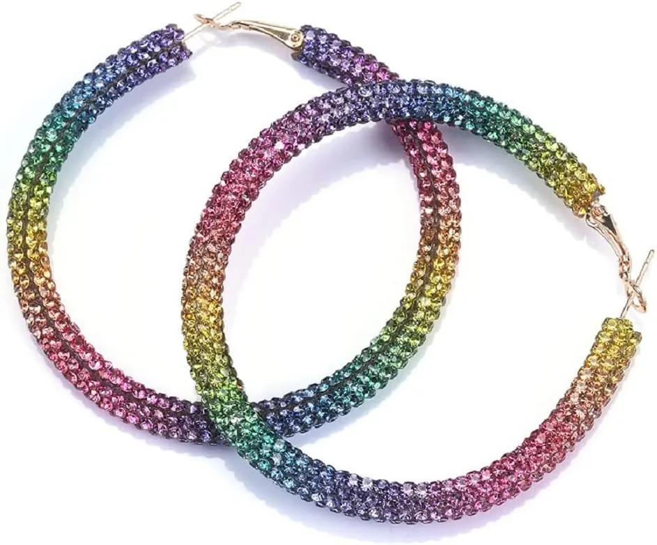 Circle Earrings for Women, Rainbow Hoop Earrings Round Circle Statement Earrings Hypoallergenic, Bohemian Drop Hoop Earrings, Colorful Huggie Earrings Studs, Sterling Silver, No Gemstone