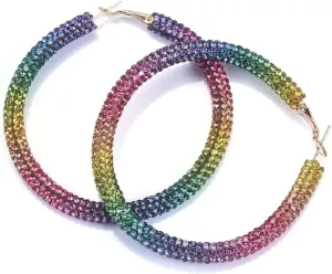 Circle Earrings for Women, Rainbow Hoop Earrings Round Circle Statement Earrings Hypoallergenic, Bohemian Drop Hoop Earrings, Colorful Huggie Earrings Studs, Sterling Silver, No Gemstone
