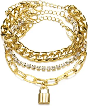 CJIAYUJEW Gold Ankle Bracelets Layered Adjustable Cuban Link Waterproof Arrow Heart Butterfly Chain Lock Anklets Set Summer Beach Foot Jewelry Gift for Women