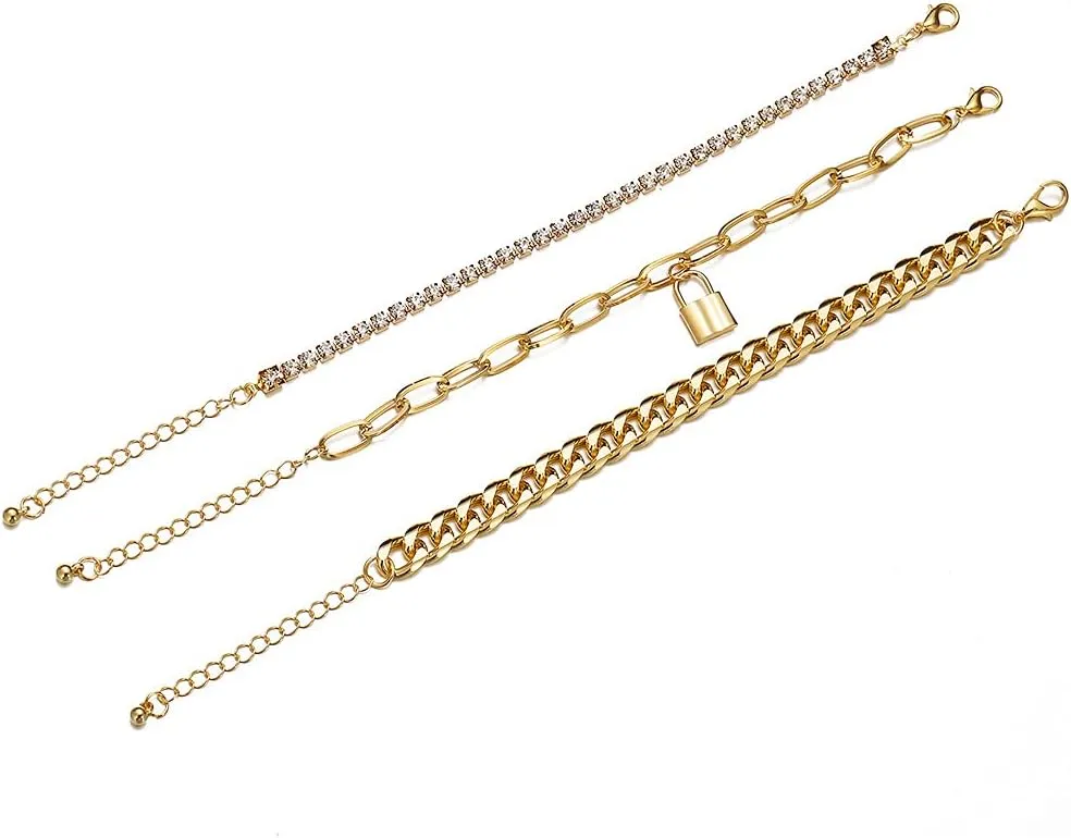 CJIAYUJEW Gold Ankle Bracelets Layered Adjustable Cuban Link Waterproof Arrow Heart Butterfly Chain Lock Anklets Set Summer Beach Foot Jewelry Gift for Women
