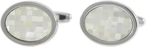 Classic Rhodium Plated Oval Mother of Pearl Mosaic Cufflinks in Box