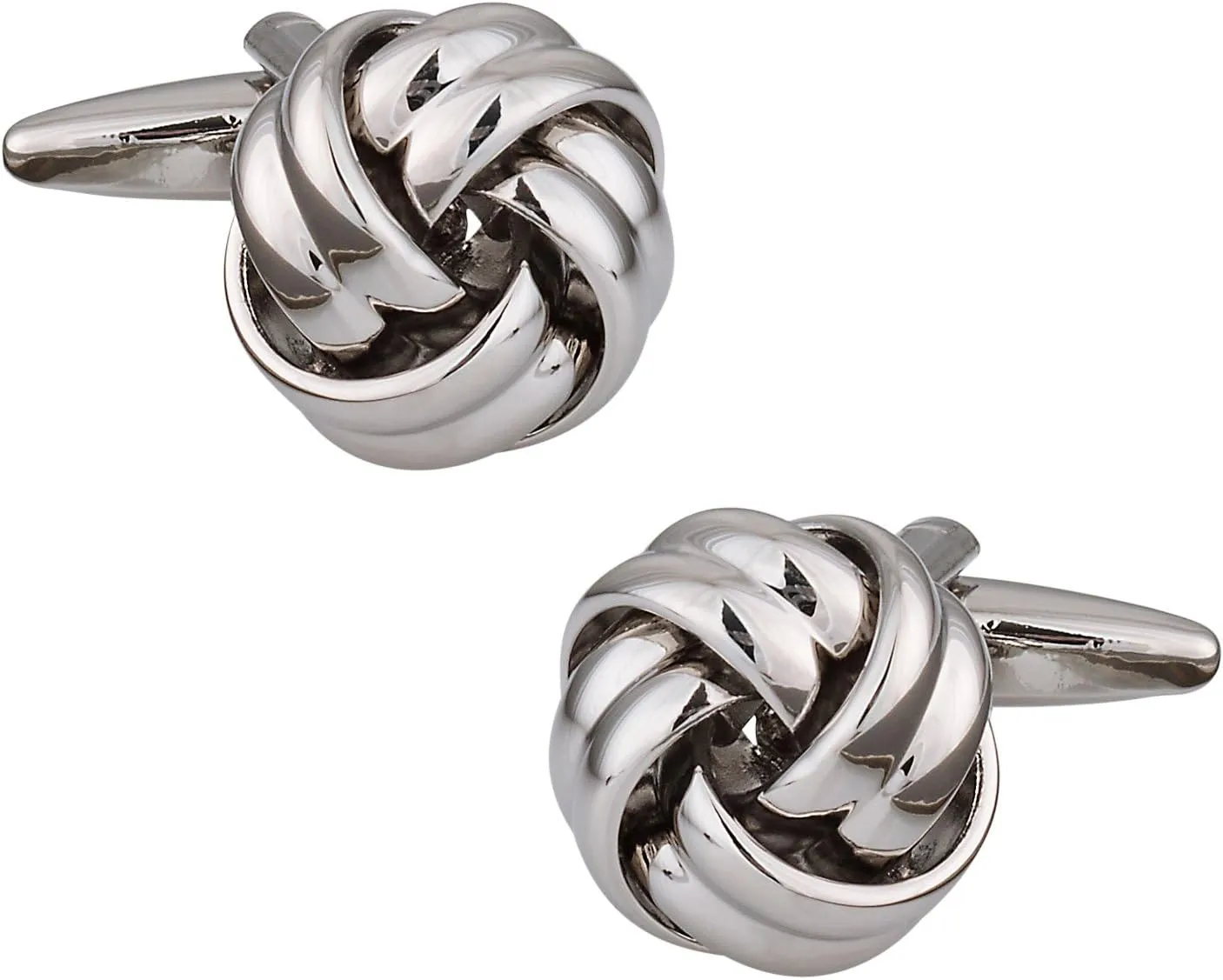 Classic Silver Knot Cufflinks for Wedding with Travel Presentation Jewelry Box - Business Shirt Cufflinks with Protective Clam Shell Hard Box