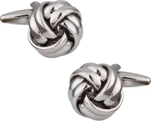 Classic Silver Knot Cufflinks for Wedding with Travel Presentation Jewelry Box - Business Shirt Cufflinks with Protective Clam Shell Hard Box