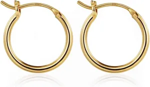 Classic Solid 14K Gold Plated 925 Sterling Silver Skinny Unisex Hypoallergenic Huggie Hoops Earring Lightweight Thin Gold Hoop Earrings 14mm Jewelry Gifts for Men,Women