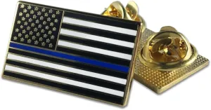 Classic Thin Blue Line American Flag Pin  Double Clutch Backing