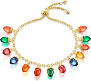 CLASSYZINT Christmas Gold Adjustable Bracelets for Women - Lantern Light Charm With Colorful Beads - Jewelry Gifts