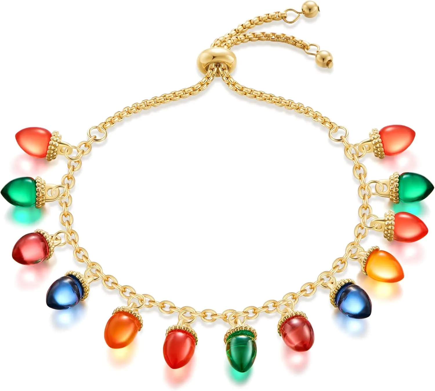 CLASSYZINT Christmas Gold Adjustable Bracelets for Women - Lantern Light Charm With Colorful Beads - Jewelry Gifts