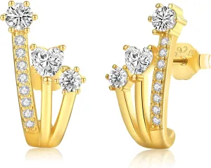 Claw Earrings for Women 925 Sterling Silver Cubic Zirconia Cuff Earrings Piercings Minimalist Claw Huggie Studs