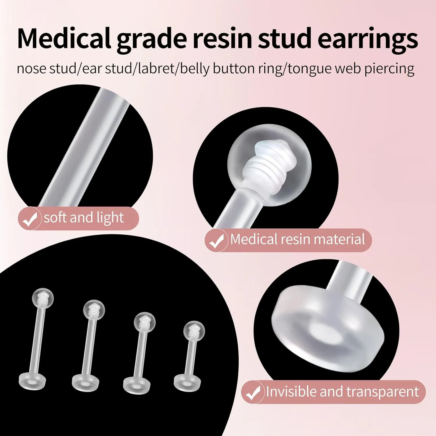 Clear Piercing Retainers Earrings Plastic Earrings for Sports Belly Rings Septum Eyebrow Lip Cartilage Tragus Earring Lip Rings Labret Retainers for Work Surgery