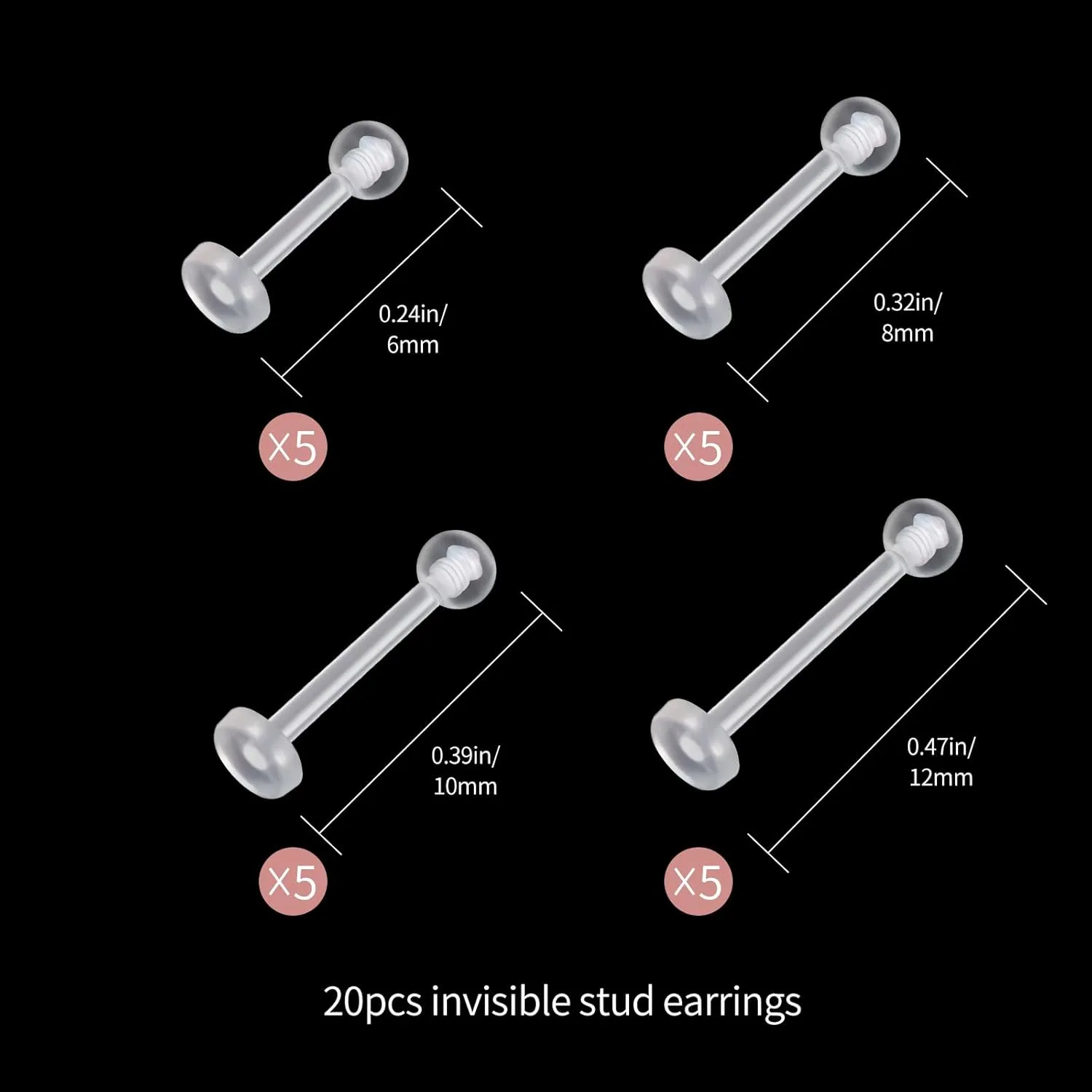 Clear Piercing Retainers Earrings Plastic Earrings for Sports Belly Rings Septum Eyebrow Lip Cartilage Tragus Earring Lip Rings Labret Retainers for Work Surgery